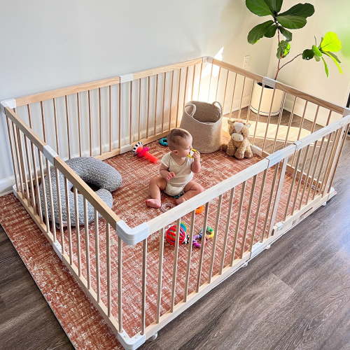"HARPPA Wooden Baby Playpen, Adjustable Large Play Yard Fence for Toddlers, 62"" x 47"" x 24"