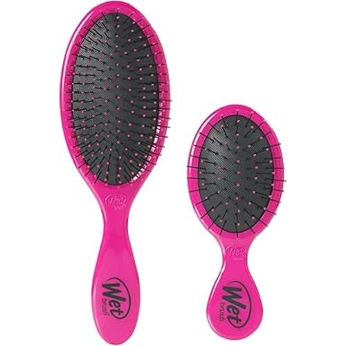 Wet Brush Detangling Hair Brush Set, Original Detangler & Mini Combo, Pink - Ultra-Soft IntelliFlex Bristles, Glide Through Tangles With Ease For All Hair Types - Pain-Free For Women, Men