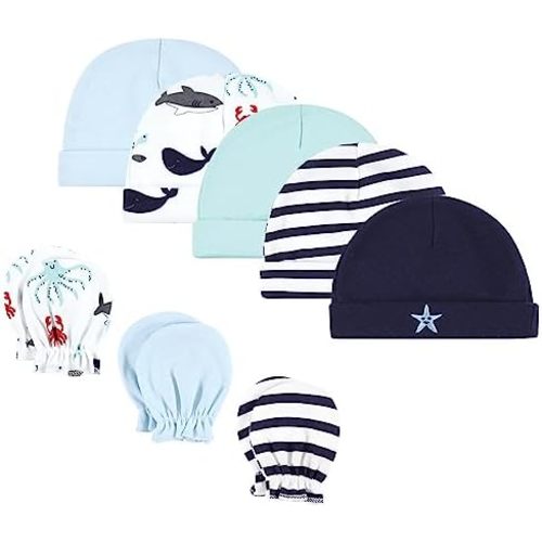 Hudson Baby Unisex Baby Cotton Cap and Scratch Mitten Set