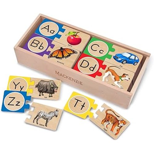 Melissa & Doug Self-Correcting Alphabet Puzzle (52 pcs) with Toy Storage Box, Wooden ABC Puzzles for Toddlers & Preschoolers, Montessori Learning Toys for Girls & Boys 4+