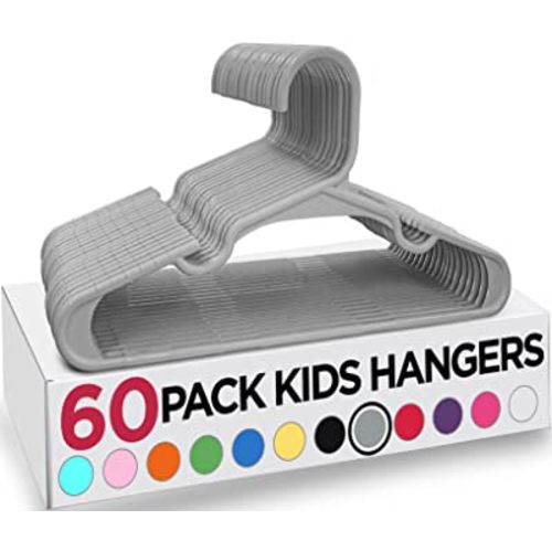 Utopia Home 60 Pack Kids Hangers - 11.5 Inch Plastic Baby Hangers for Closet - Childrens Hangers for Clothes & Infant Hangers for Closet - Ideal for Everyday Standard Use (Gray)