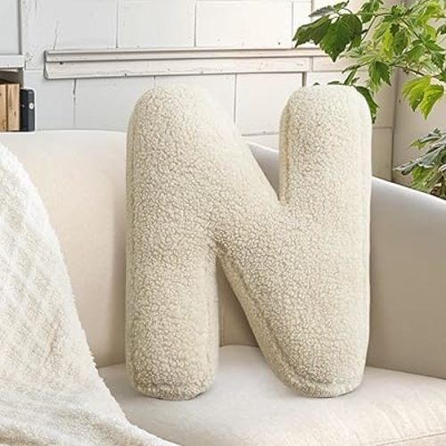 Lambs Wool Letter Pillow Alphabet N Decorative Throw Pillow Soft Plush Cushion Novelty Nursey Playroom Decor (N, 14.9" Lx11.8 W)