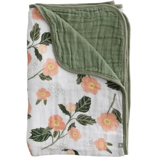 RED ROVR 100% Organic Cotton Muslin Baby Blanket | Multi-Layer Muslin Quilt | Newborn & Toddler | Soft, Lightweight | Nursery, Stroller | Machine Wash | 30" x 40" | Blushing Bloom