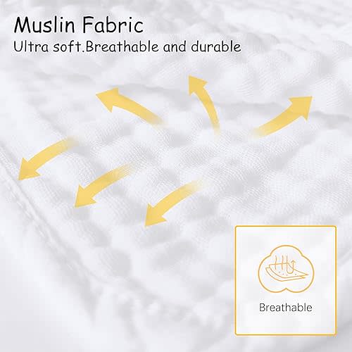12 Pack Muslin Burp Cloths 100% Cotton Muslin Cloths Large 20''x10'' Extra Soft and Absorbent Baby Burping Cloth - White