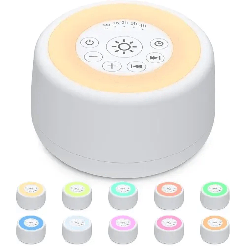 Sleepbox Sound White Noise Machine with 25 Soothing Sounds and 10 Colors 4 Brightness Levels 32 Volume Levels 5 Timer and Memory Function for Sleeping(White)