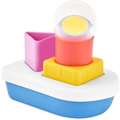 Skip Hop Baby Bath Toy STEM Learning & Play Stacking Boat 6-piece Set Bathtub Sensory Development Toy with Sprinkle Effects & Floating Pieces Age 6m+