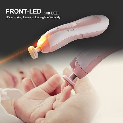 haakaa Baby Nail Trimmer Electric Safe Baby Nail Clippers Baby Nail File Kit Manicure Set, Trim Polish Grooming kit for Newborn Toddler or Adults Toes Fingernails, 6 Grinding Heads and LED Light - Pink
