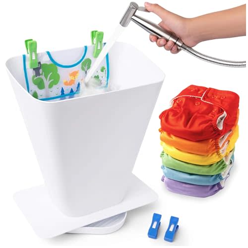 SimplyImagine Cloth Diaper Sprayer Splatter Shield- Hands-Free Washing Bucket for Dirty Cloth Diapers for Babies, Clothing, Shoes- Nursery Essentials, Portable for Messy Nappy Toilet Spray Bucket Pail
