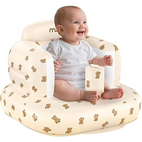 Mink Inflatable Baby Seat for Babies 3+ Months,Infant Floor Seats for Sitting Up,Portable Blow Up Baby Chair with Built in Air Pump, Ideal for Sitting Up and Learning to Play (Bear Cub)
