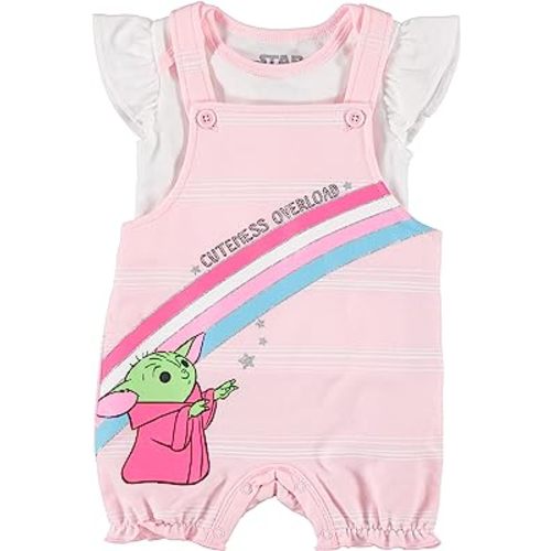 STAR WARS Baby Girls Newborn Infant Baby Yoda Shortall Romper and Tshirt Set