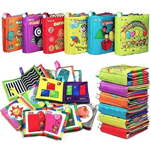 teytoy My First Soft Book, 6 PCS Nontoxic Fabric Baby Cloth Books Early Education Toys Activity Crinkle Cloth Book for Toddler, Infants and Kids Perfect for Baby Shower (New Version)