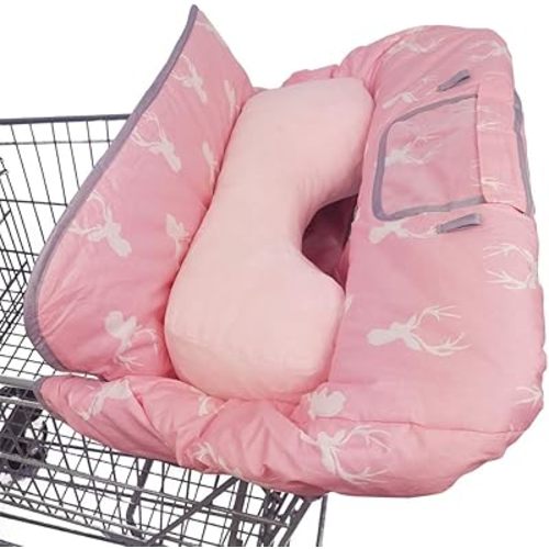 Shopping Cart Covers for Baby Girl with Supportive Pillow, Cotton cart Cover for Babies, Infant High Chair Cover, Machine Washable, Non-Slide degisn (Pink Deer)