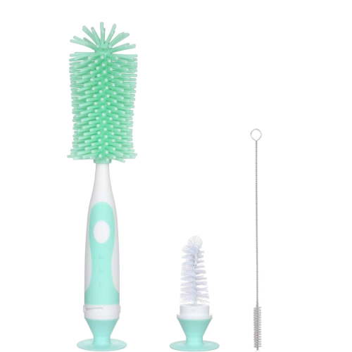 NOGIS Baby Bottle Cleaning Brush, Soft Brush Baby Bottle Cleaner, BPA-Free Rubber Cleaning Brush for Bottles and Cups, Green/White, 1-Count