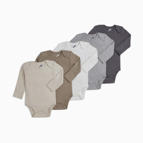 Small Story 5 Pack Long Sleeve Solid Bodysuits - Neutral Range, 0-3 M