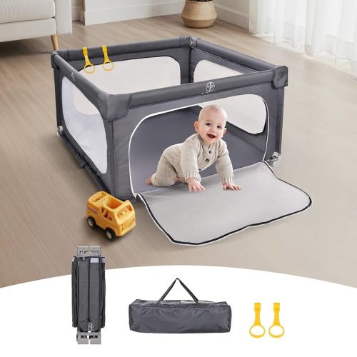 Foldable Baby Playpen, 50×50 Inch Play Pens for Babies and Toddlers, Indoor & Outdoor Portable Kids Safety Fence with Gate, Easy Setup Play Yard with 360° Visible Mesh and Carrying Bag, Grey