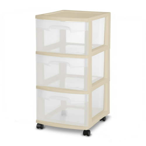 Sterilite 3 Drawer Cart Plastic, Papyrus Beige