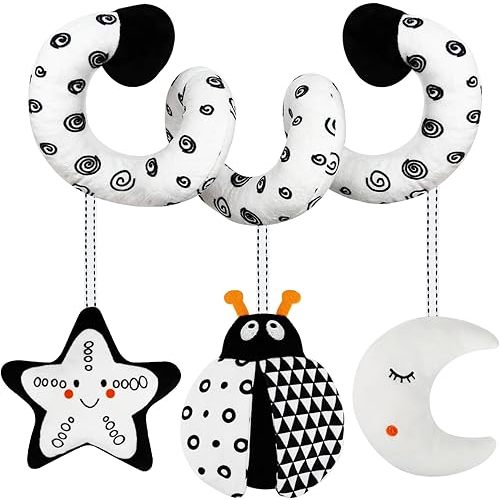 TSYAN Car Seat Toys for Babies 0-6 Months,Hanging Rattle Toys for Crib Mobile, Baby Spiral Hanging Stroller Black and White High Contrast Toys for Newborn 0 3 6 9 12 Months Baby Boys Girls (Bug)