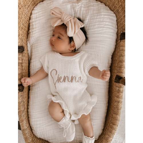 RIBBED LEG FRILL ROMPER (SHORT SLEEVE) - MILK