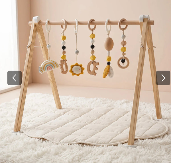 Wooden Sensory Baby Activity Gym with 6 Detachable Toys | labebe®