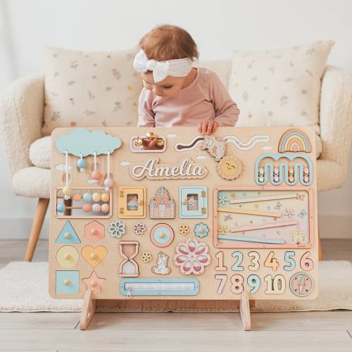 Large Busy Board 2 Years Old Girl, Personalized Busy Board, Custom Name Sign, Wooden Montessori Board, Toddler Educational Toy, 1st Birthday