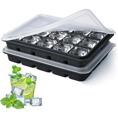 Tvmania Ice Cube Trays Set of 2, 15-Cube Silicone Molds with Removable Lids