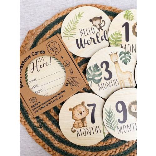 Safari Animals Wooden Milestone Cards Baby Wooden Circles - Etsy