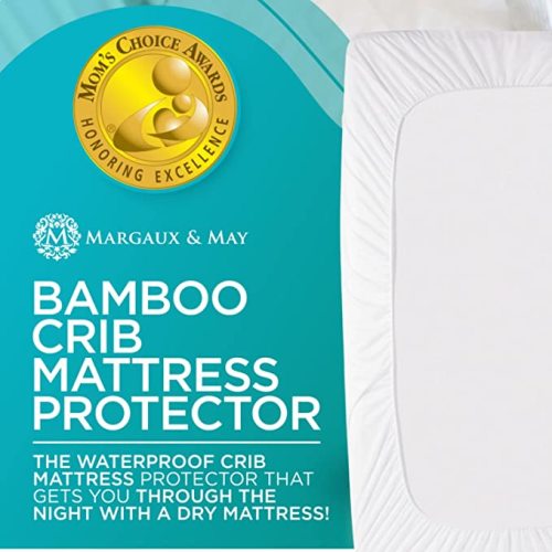 Waterproof Crib Mattress Protector Pad (Mom's Choice Award Winner) - by Margaux & May - Noiseless - Dryer Friendly - Deluxe Bamboo Rayon - Fitted, Quilted - Stain Protection Baby & Toddler Cover - Standard