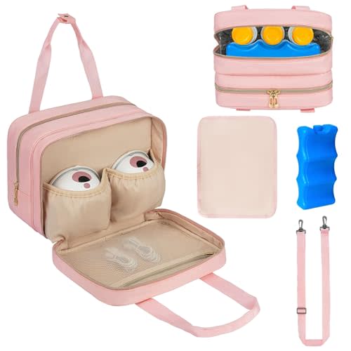 ZIOZERTT Breastmilk Cooler Travel Bag, Wearable Breast Pump Storage Bag Compatible with Momcozy/Medela/Elvie/Willow Breast Pump with Ice Pack and Waterproof Mat,Pink