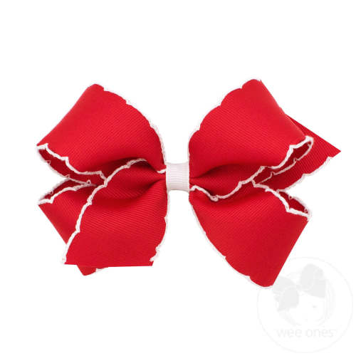 Medium Moonstitch Grosgrain Hair Bow with Contrasting Wrap Red w/ White