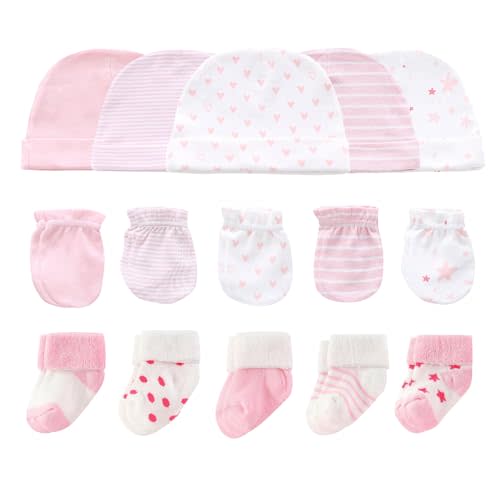 Ruliby Baby Hats Mittens and Socks Set Cotton Newborn Hat Beanie Soft Infant Girls Boys Caps Gloves 0-6 month