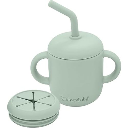 Dreambaby Silicone 3-in-1 Sippy Cup with Straw, Open Training Cup, and Snack Cup - Spill Proof Baby Snack Food Container