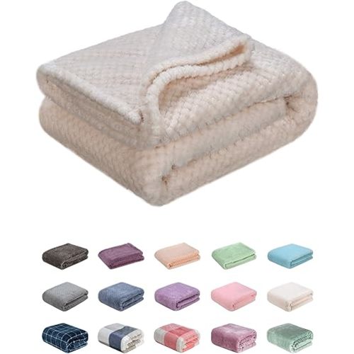 Fuzzy Throw Blanket, Plush Fleece Blankets for Adults, Toddler, Boys and Girls, Warm Soft Blankets and Throws for Bed, Couch, Sofa, Travel and Outdoor, Camping (40Wx60L, M-Cream)