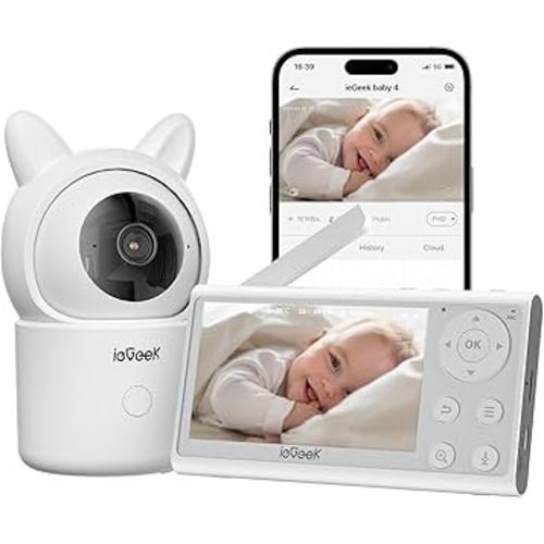 ieGeek Video Baby Monitor with Camera and Audio - 1080P FHD Monitor WiFi Smartphone - Night Vision, Motion Detection, Temper & Humidity Sensor, 2.4GHz WiFi, Pan-Tilt-Zoom via 4.3" Screen and Free APP