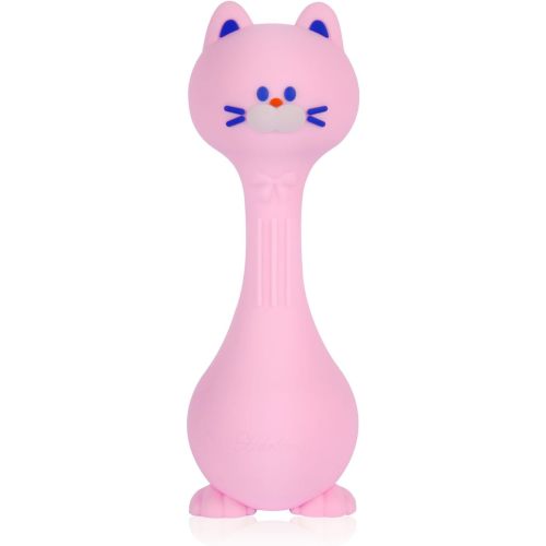 Baby Rattle Teething Toys Cat Silicone Teether Rattles for Baby 0-12 Months Food Grade Silicone (Pink)