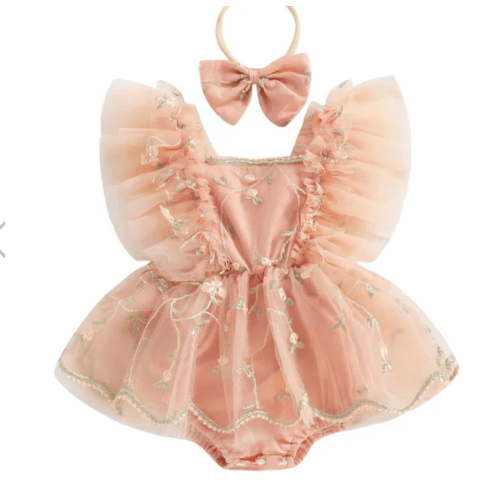 CONSTANZA Floral Tulle Romper with Headband - Hazel & Bo