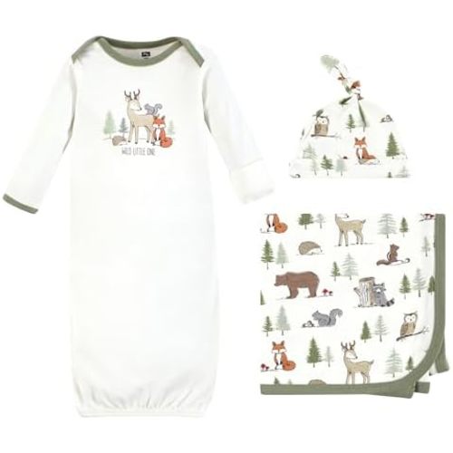 Hudson Baby Unisex Baby Gown, Swaddle Blanket and Cap or Headband, 0-6 Months