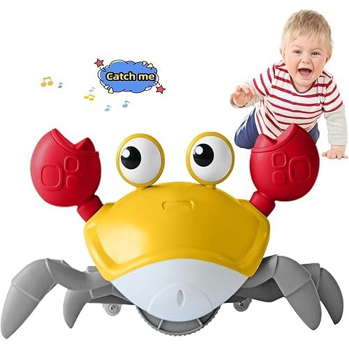 Crawling Crab Baby Toy Fantastic Creatures Toys Infant Sensory Tummy time Toys 3 4 5 6 7 8 9 10 11 12 Babies boy Girl Learning Crawl 3-6 6-12 Walking Toddler Gifts for 36 Months Old (Yellow)