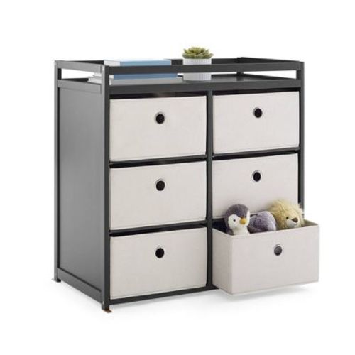 Delta Children Hayes Changing Table with Fabric Bins - Charcoal Gray/Flax