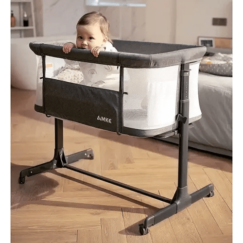 AMKE Baby Bassinets, Bedside Sleeper for Baby, All mesh Baby Crib Portable Bassinets for Safe Co-Sleeping, Safe Adjustable Baby Bed for Baby Infant Newborn Girl Boy (Dark-Grey)