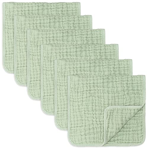 Comfy Cubs Muslin Burp Cloths Large 100% Cotton Hand Washcloths for Babies, Baby Essentials 6 Layers Extra Absorbent and Soft Boys & Girls Baby Rags for Newborn Registry (Sage, 6-Pack, 20" X10")