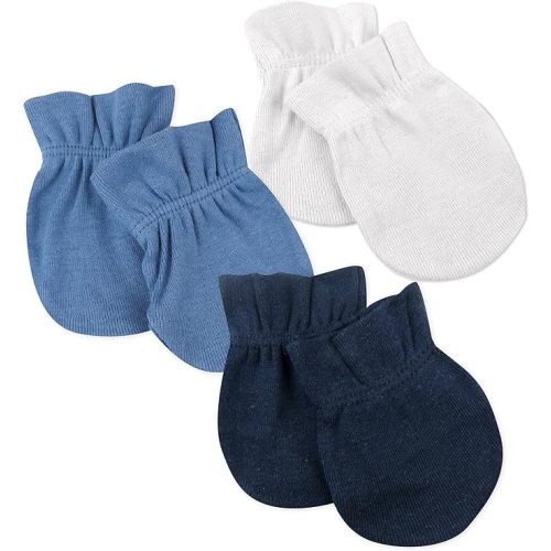 HonestBaby Multipack Baby Cap Hats and Mitts Sets No Scratch Mittens 100% Organic Cotton for Newborn Boys, Girls, Unisex - 3-pack Ombre Blues - One Size