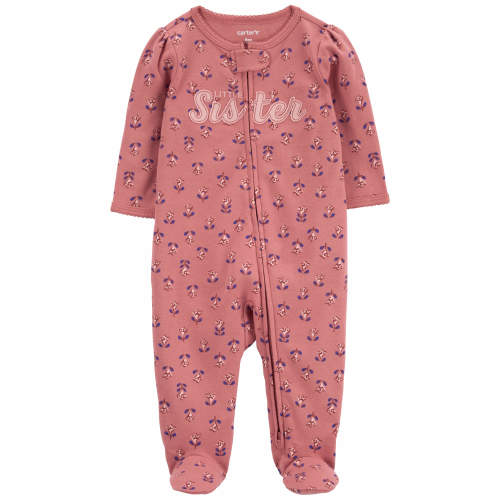 Baby Little Sister 2-Way Zip Cotton Sleep & Play - 3M - Style,Pink