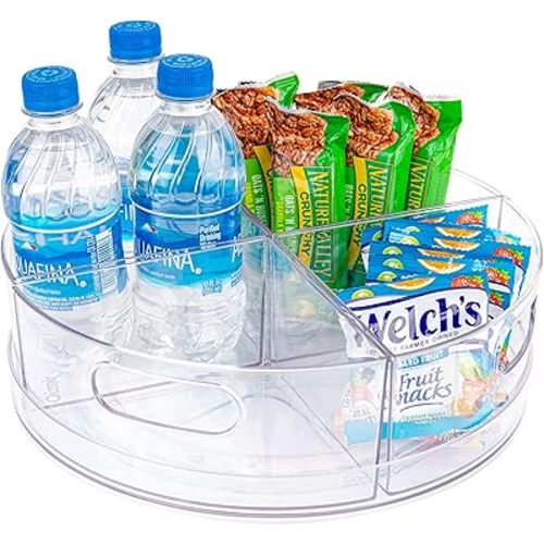 Oizeir Lazy Susan Turntable - Clear Acrylic, Removable Sections, Rotates 360 Degrees. Easily Organize Your Fridge, Cabinet or Counter. Great Carousel Storage for Food, Spices, Cosmetics. (4-Sections)