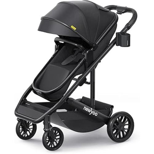 newyoo Infant Stroller with Bassinet Mode, Nestro 516M, Convertible Baby Strollers with Reversible Seat & Cup Holder, Coches para Bebes, 2-in-1 Rear-Facing Pram, Black
