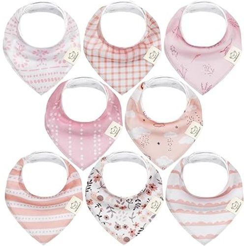 8-Pack Organic Baby Bandana Drool Bibs for Girls - Super Absorbent Baby Bibs for Baby Girls, Baby Boys, Soft Cotton Bandana Bibs, Baby Drool Bib, Teething Bibs for Infant, Toddler, Bib(Sweet Charm)