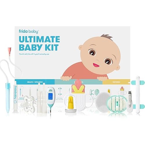 Frida Baby Ultimate Baby Kit | Baby Essentials Gift Set Includes Wellness, Sick Day, Gas Relief Essentials, Grooming Tools & Teething Toys