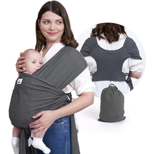 Baby Wrap Carrier Sling: Baby Wearing Wraps Newborn to Toddlers Infants Stretchy Easy to Wear Hands Free Plus Size,Grey
