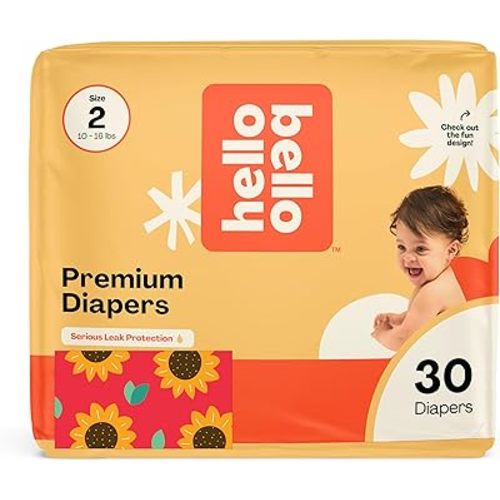 Hello Bello Diapers, Size 2 (10-16 lbs) Flower Child, 30 Count of Premium Disposable Baby Diapers, Hypoallergenic with Soft, Cloth-Like Feel