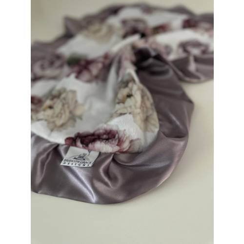 Peony Floral Lovie Baby Blanket Plum Purple Pink Green Ivory Misty Mauve Elderberry Minky Fabric Back Dusty Lilac Satin Baby Blanket Peonies
