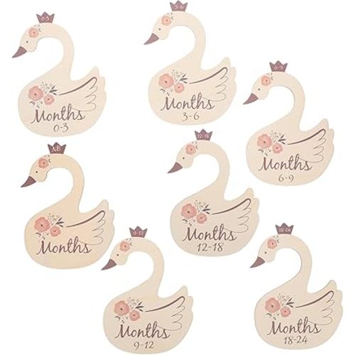 Cabilock Wooden Baby Closet Dividers Swan Decor 7pc Boys and Girls Hanger Divider for Boys Girls
